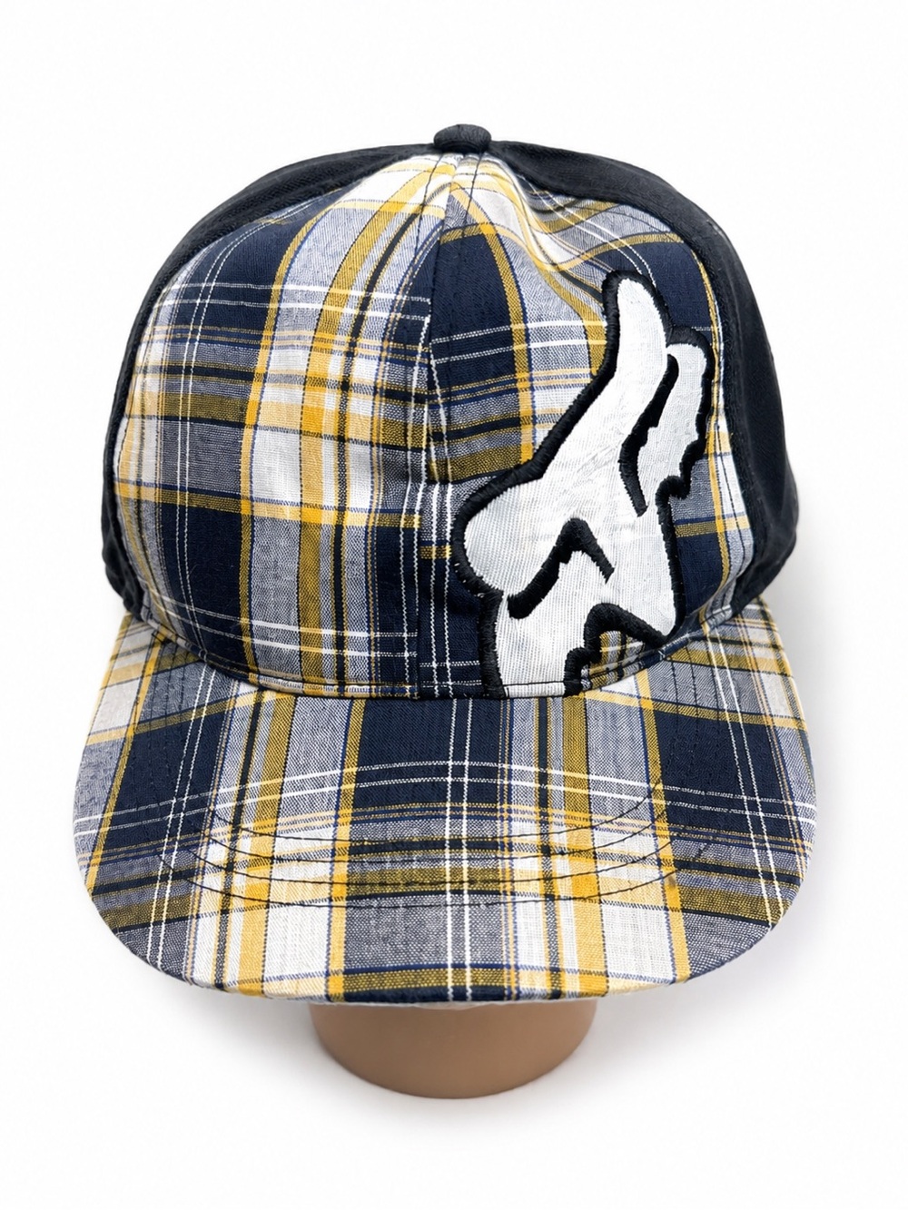 Fox Racing Original Plaid Flat Bill Snapback Hat Cap 58 cm Navy Yellow OS